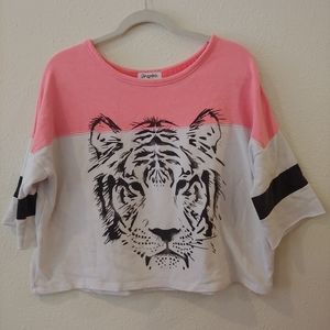 Tiger Crop Top Sweatshirt Shirt Coral Black White
